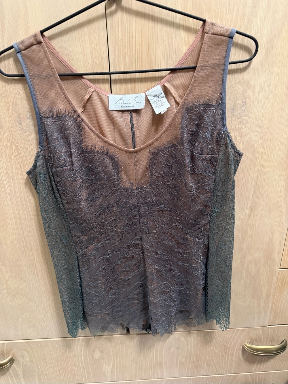 Bryon Lars Chantilly Lace & Mesh Sleeveless Top in grey lace